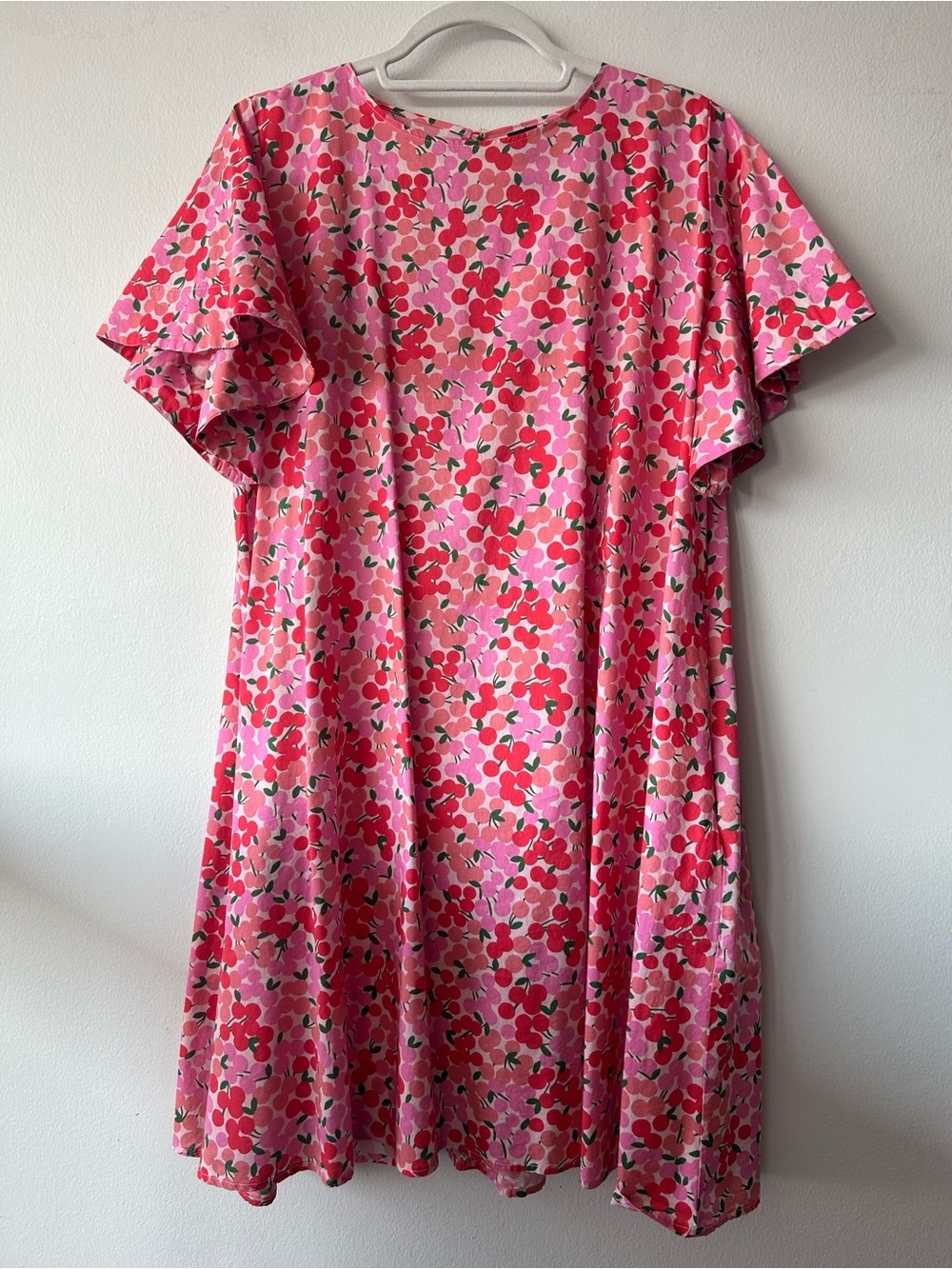 MEG pink and red cherry print A-line silhouette dress